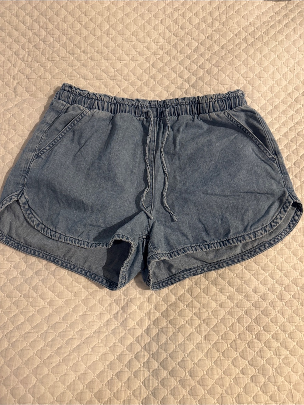 American Eagle Outfitters Light Blue Denim Drawstring Athletic Shorts